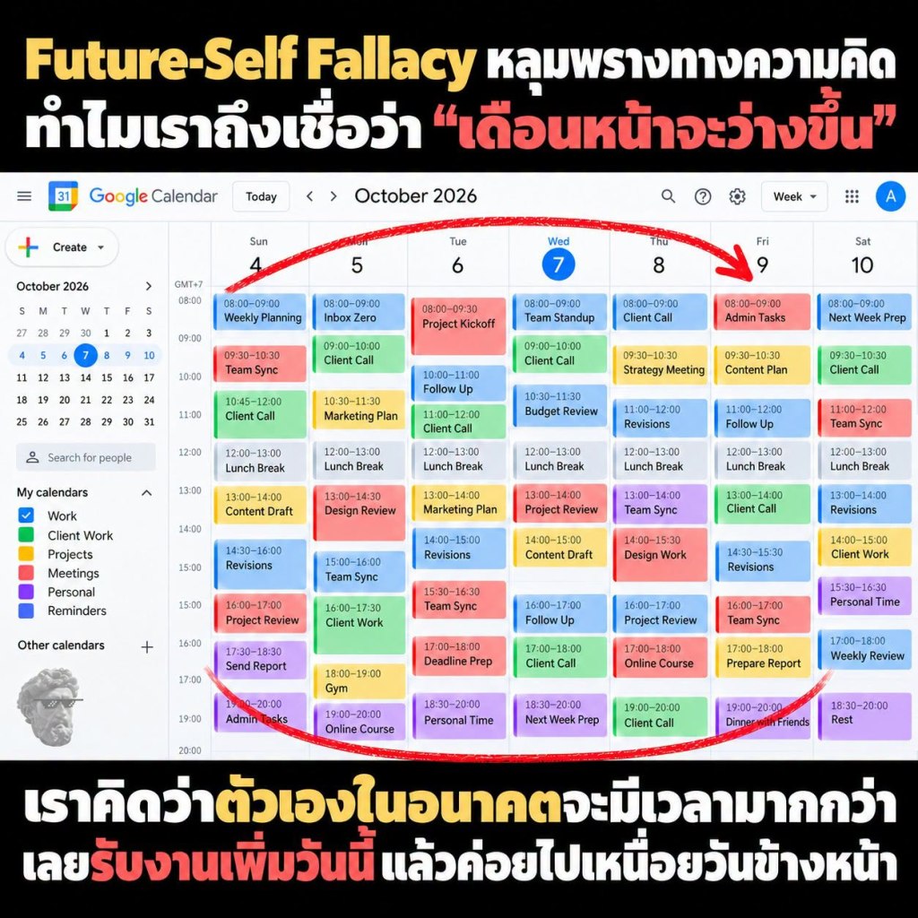 Future-Self Fallacy หลุมพรางทางความคิด ทำไมเราถึงชื่อว่า ” เดือนหน้าจะว่างขึ้น”